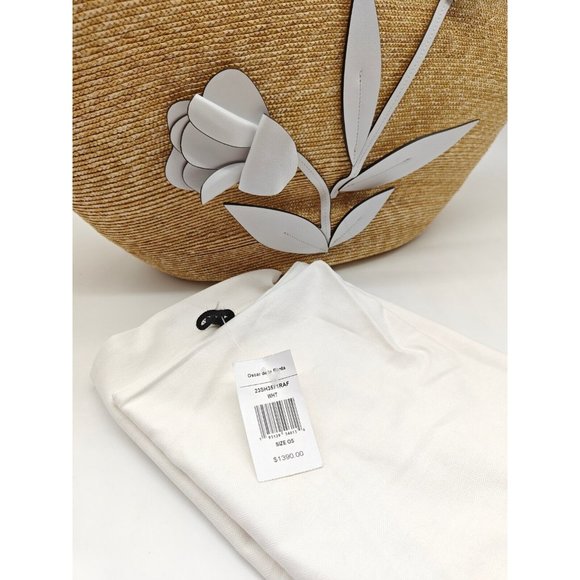 OSCAR DE LA RENTA tulip raffia large tote + Dust bag --NATURAL/WHITE - Picture 13 of 13